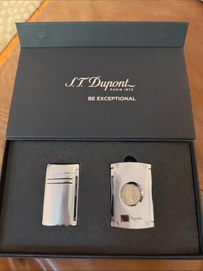 S.T. Dupont Men’s Silver Cigar Cutter & Lighter Gift Set